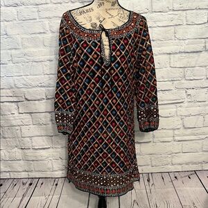 Alice + Olivia “Gillian” Embroidered Dress Long Sleeves Boho Beaded Floral